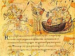 Поход русских дружин 866 года на Константинополь (миниатюра Радзивилловской летописи).